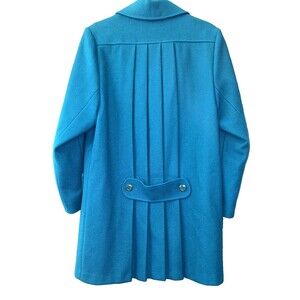 Vtg 70s 80s Miss New Yorker Pleated Wool Swing Pea Coat L Peacock Blue Teal MCM